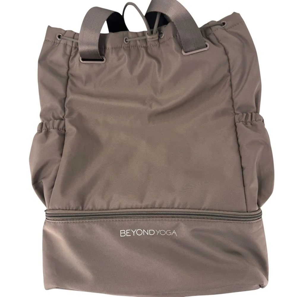 Beyond‎ Yoga Womens Convertible Backpack Tote Bag Taupe Brown Nylon Gym Travel